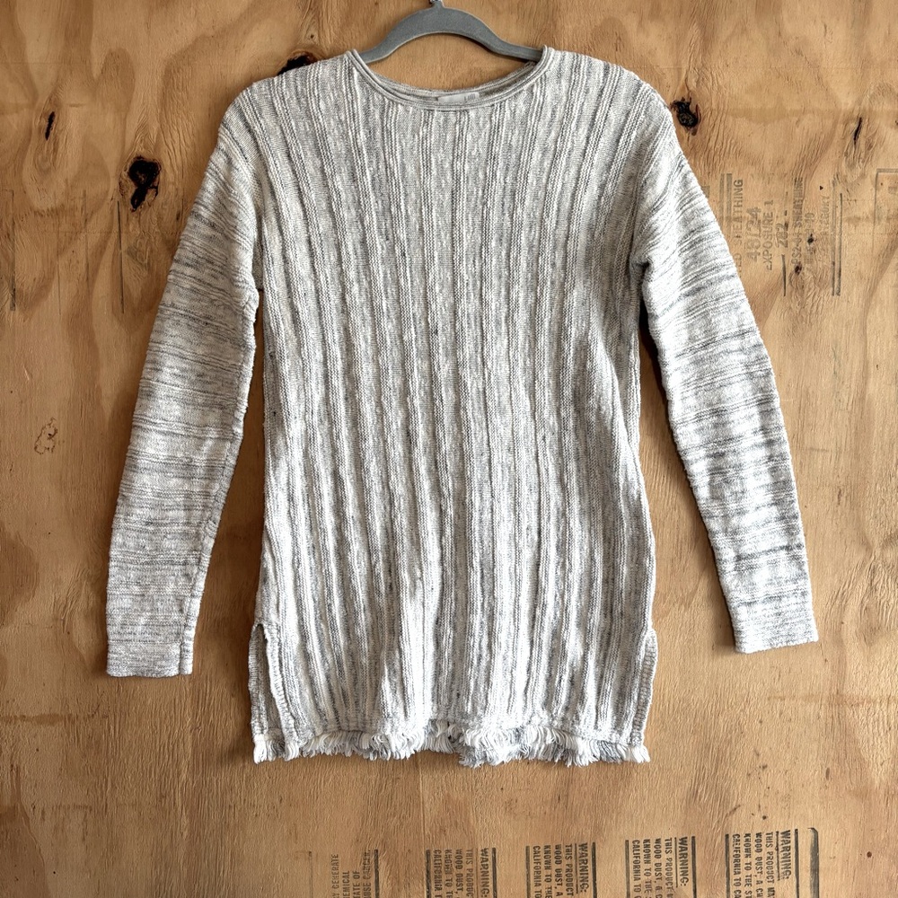 J. Jill Fringe Pullover Knit Cotton Blend Sweater Button Accent Size XS